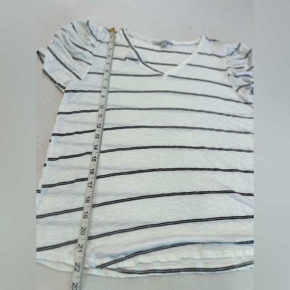 Green Envelope Womens Large White w/ Black Stripes Rushed Balloon Sleeve Tee. - Picture 4 of 9